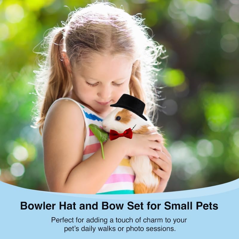 hokable 2pcs Guinea Pig Clothes Small Animal Bow Tie Pet Hat Costume Set Role Play Cute Pet Hat Bow Tie for Hamster Guinea Pig Rabbit Chinchilla Hedgehog（Black hat + red Bow tie） - Image 5